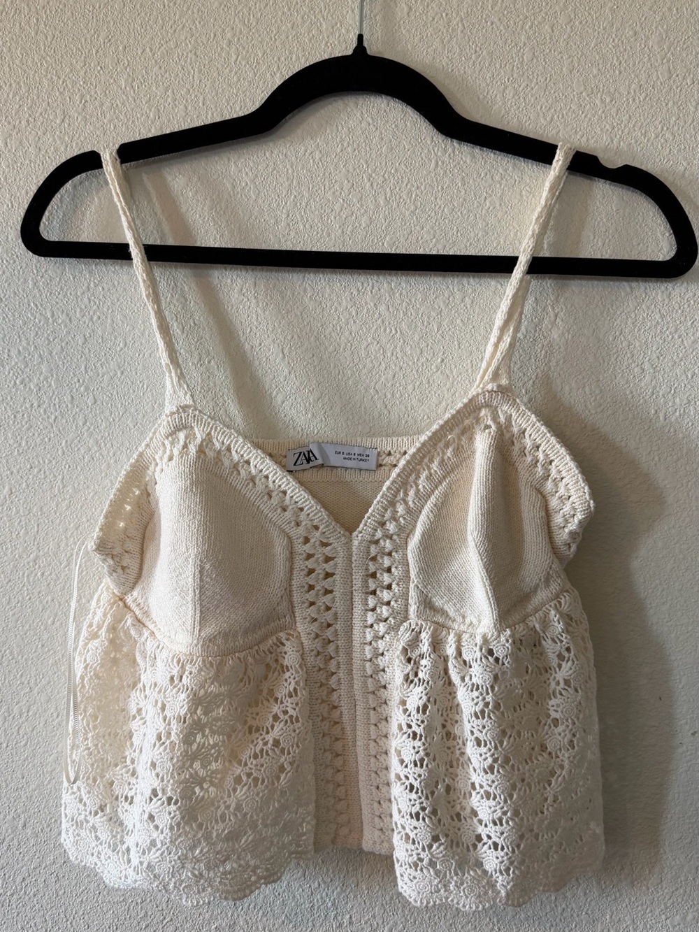 Zara Cream Crochet Knit Bustier Tank